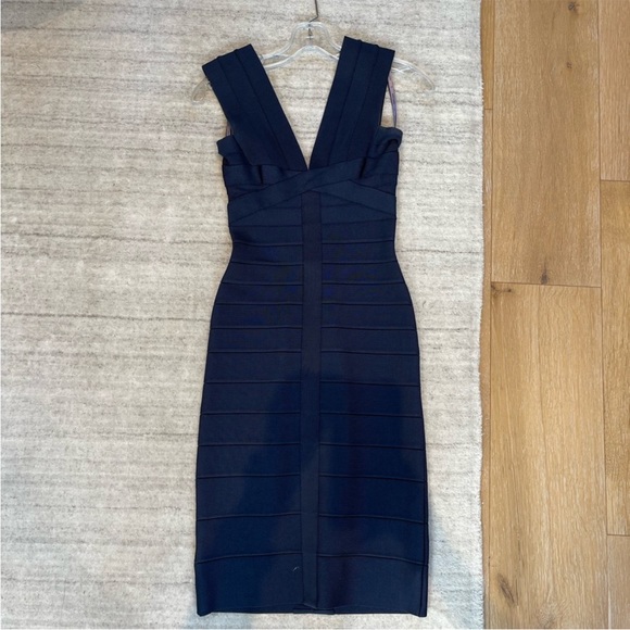 Herve Leger v-neck sleeveless bandage mini dress midnight blue navy sz XS EUC - Picture 3 of 8